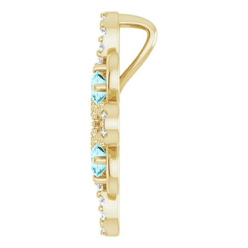 Colgante Trébol Diamante Natural Amarillo 14K Circón Azul y 1/6 CTW - Imagen 3 de 3