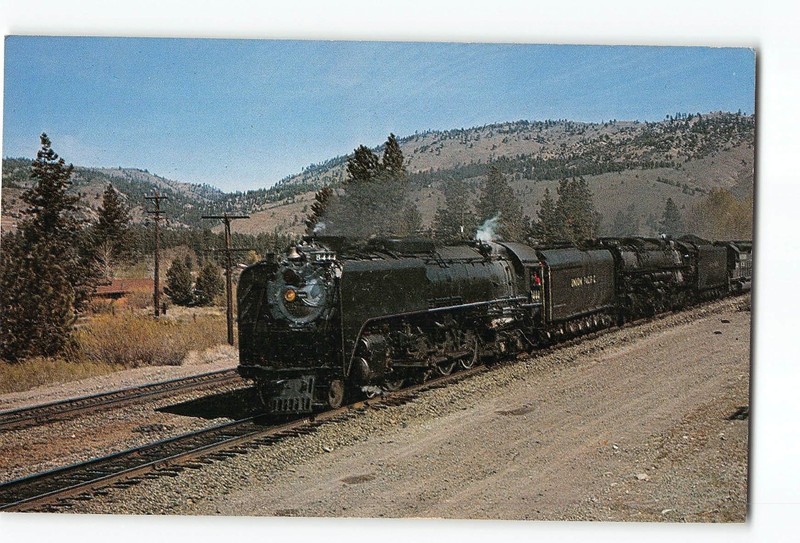 Union Pacific 8444 & 3985 Locomotive Train Railroad Vintage Postcard