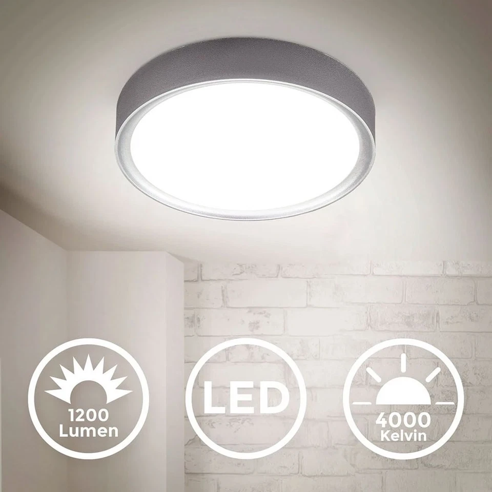 LED Plafoniera Applique Argento Tondo Ø25cm 12W 1200lm 4000K Soggiorno Corridoio - Immagine 2 di 4