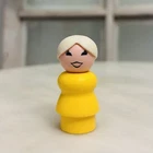 Vintage Fisher Price Little People Yellow Woman Mom Grandma White Hair Bun