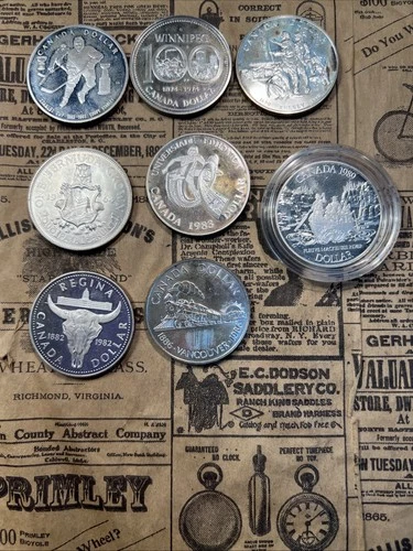 LOT OF 8 Canada Silver dollars 50% Silver Canadian $1