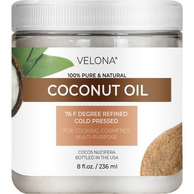 Coconut Oil 76 Degree by Velona - 8 Fl Oz in jar Refined Cold pressed Skin Body