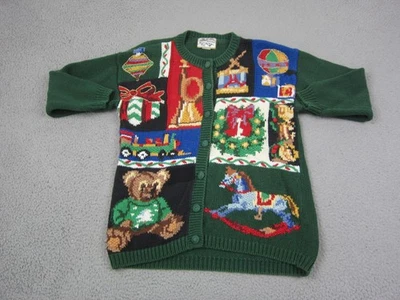 Vintage Heirloom Hand knit Cardigan Womens Medium Green Christmas Holiday 90s - Image 1 of 4