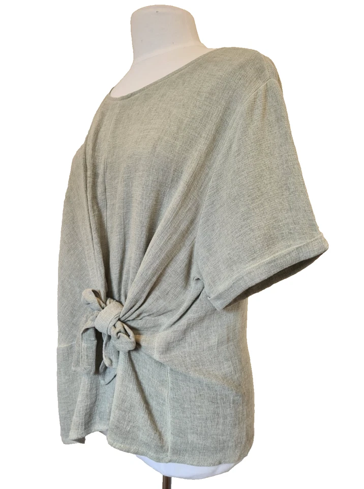 Italian Washed Linen Top Lagenlook Tunic Front Tie khaki green One Size UK 10-16 - Image 3 of 4