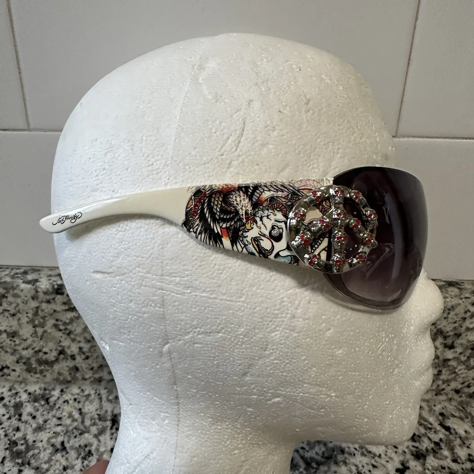 Ed Hardy Vintage Y2K White Sunglasses Skulls EHS 038 Glasses & Cloth New - Image 2 of 4