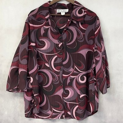 Vintage Gloria Lance Button Down Shirt Womens 2X Swirl Print Sheer Psychedelic