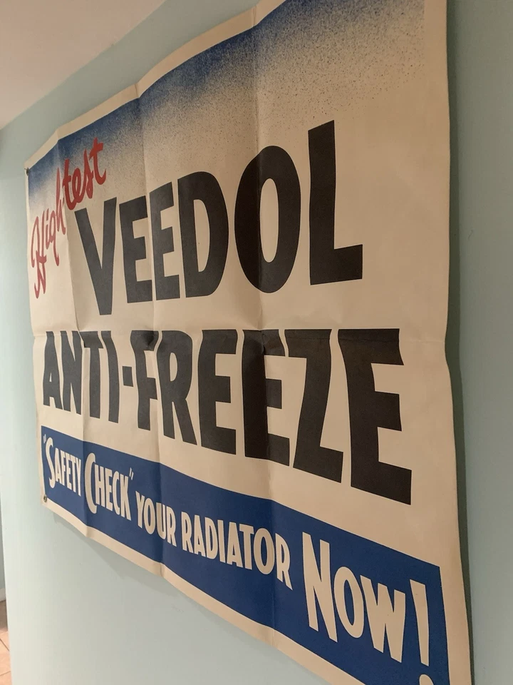 Vintage Banner VEEDOL High-test Anti Freeze 1930s Size 48x36 Inch Carton Unused Foto 3 de 4