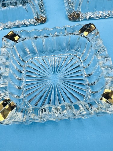 Vintage set of 3 Jeannett Glass ashtray or nut dish w/gold Trim Square Art Deco - Picture 11 of 11