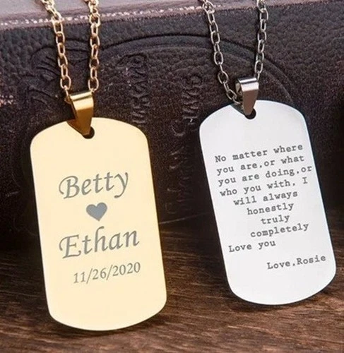 Personalized Men Women Name Necklace Pendant Dog Tag Custom Free Engraved Gift