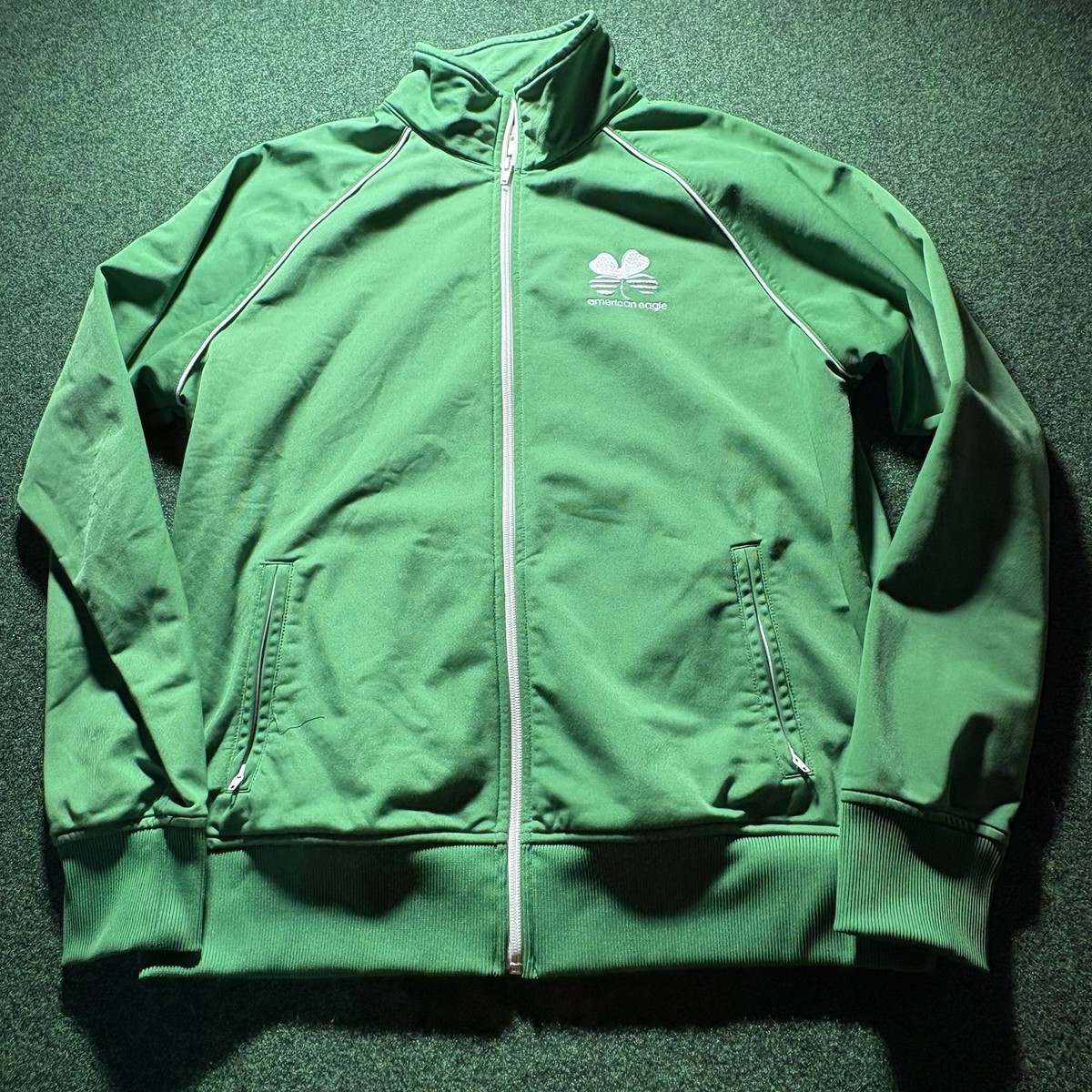 American Eagle Track Jacket Men's MED Green zip Irish shamrock
