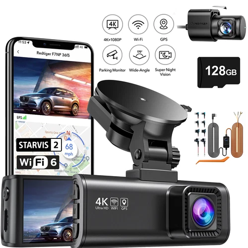 REDTIGER F7NP 128GB Card Front and Rear 4K Dash Cam with Hardware kit WIFI 6 deal from eBay