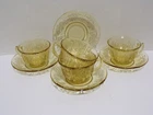 Vintage Federal Sharon Cabbage Rose Depression Yellow Glass Cups & Saucers Set