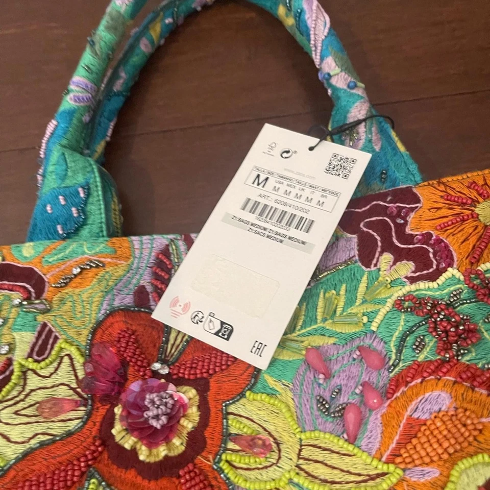 Bolso de Mano para Mujer Zara Colorido Floral Con Cuentas Nuevo con Etiquetas Agotado Foto 4 de 4