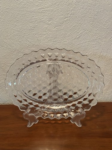 VTG Fostoria American Clear Glass 11"x7.5" Oval Platter Sawtooth Edge Cubist EUC - Picture 3 of 4