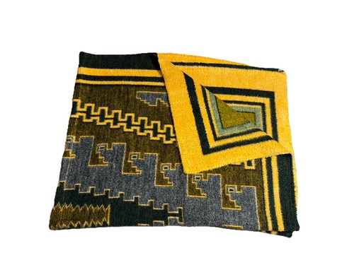 Manta polar reversible vintage Navajo Yei patrón de escalones tribales tapiz raro - Imagen 5 de 8
