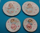 Vtg Ideal Toy Corp Tin Litho Thumbelina Doll Plates Set  of 4  4 1/2"  3 1/4"