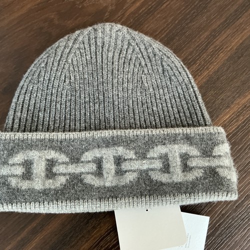 HERMES Knit cap beanie gray hat Authentic cashmere Sz L