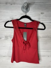 Wild Fable Tank Top Juniors 2XS Red Lace Trim Tie Front Camisole Sleeveless NWT