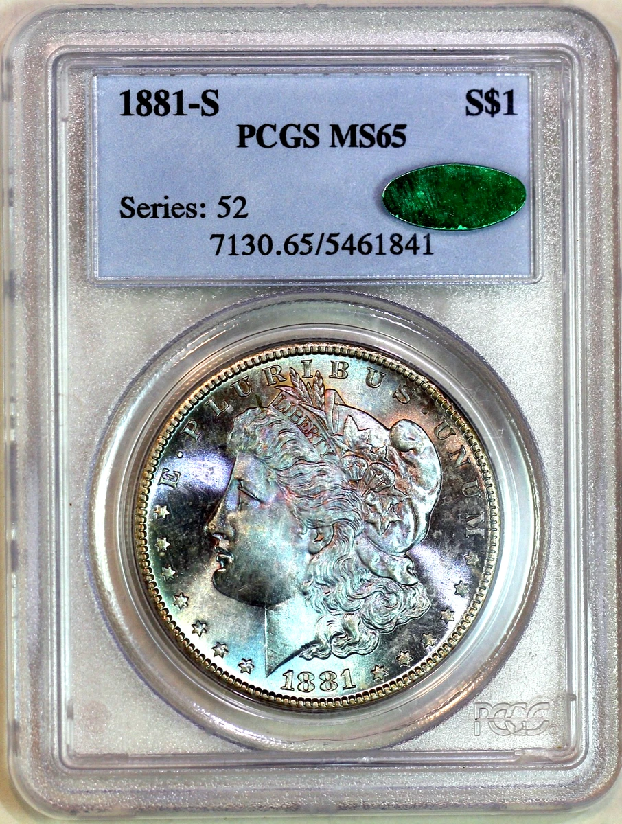 PCGS & CAC Certified MS 65 Graded 1881 Year Morgan US Dollars