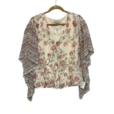 Max Studio petites woman’s blouse SP blush sage butterfly sleeves print pullover