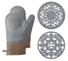 Oven Mitts and Pot Holders Sets, Silicone Oven Mitts Heat Resistant 600F, Ove...