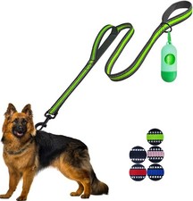 Heavy Duty Double Handle Dog Leash 5 FT Padded Reflective Wide-Green