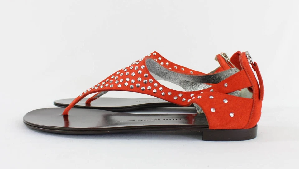 Giuseppe Zanotti Naranja Gamuza Tachonado Geranio Tanga Plana Sandalia Zapato 38 EE. UU. 8 Foto 3 de 4