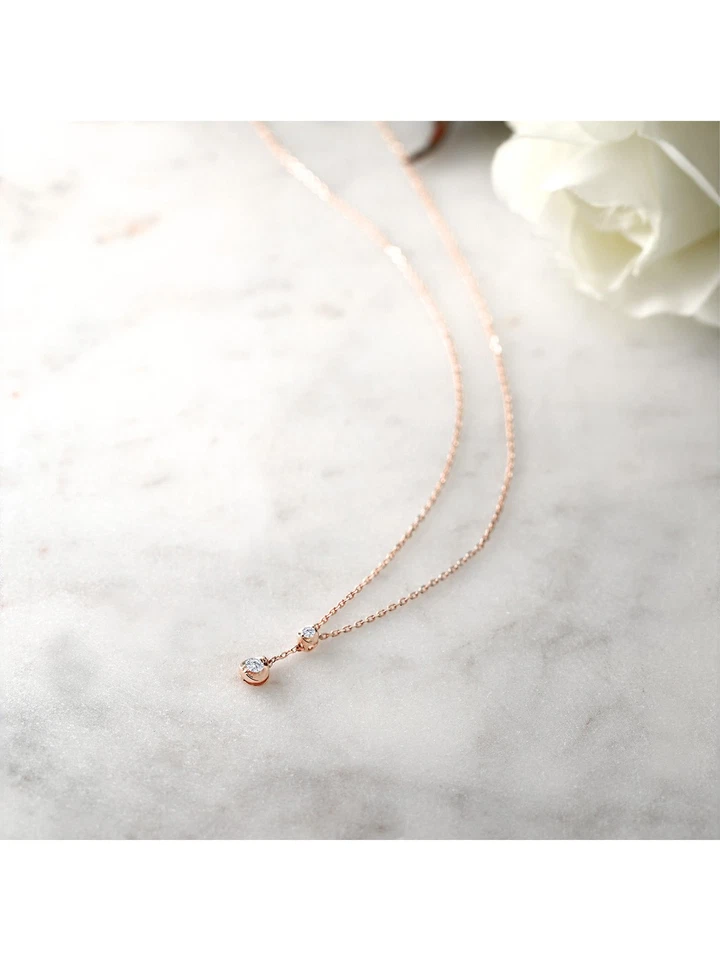 Conjunto de collar de oro rosa de 14K con diamante cultivado en laboratorio con cadena de 18 pulgadas | 2,2 mm Foto 3 de 4