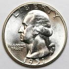 1951 25c Washington Silver Quarter UNC - RAW - Great Luster / Excellent Coin