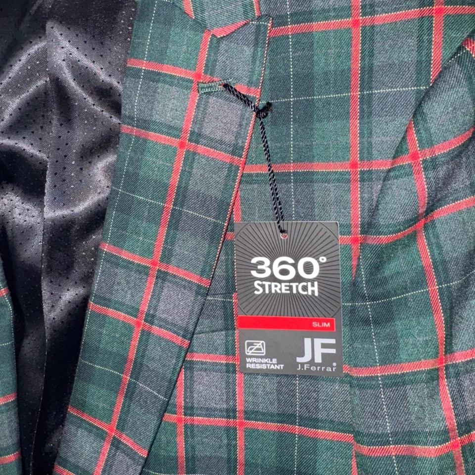 Blazer J. Ferrar Para Hombres Calce Ajustado Verde Rojo Tartán Cuadros 360 Elastizado Talla 38/40L NUEVO Foto 2 de 4