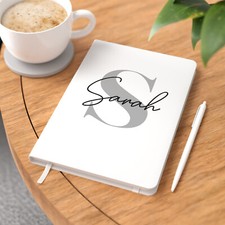 Image of Personalised A5 Initial Monogram Notebook And Pen Name Notepad Girls Women Her