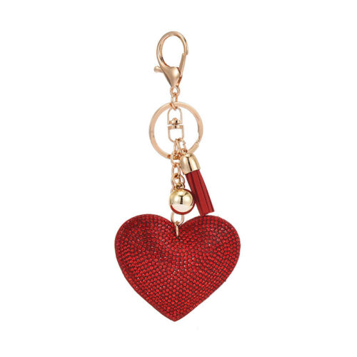 Luxury Bling Rhinestone Heart Shape Keychains Women Girls Leather Keyring - Afbeelding 1 van 18