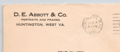 1935 D.E. Abbott & Co Portraits and Frames Huntington WV Advertising Cover