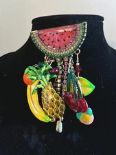 Lunch at the Ritz   "Fruit Cocktail" Brooch, Pin, and Pendant   Vintage 90's