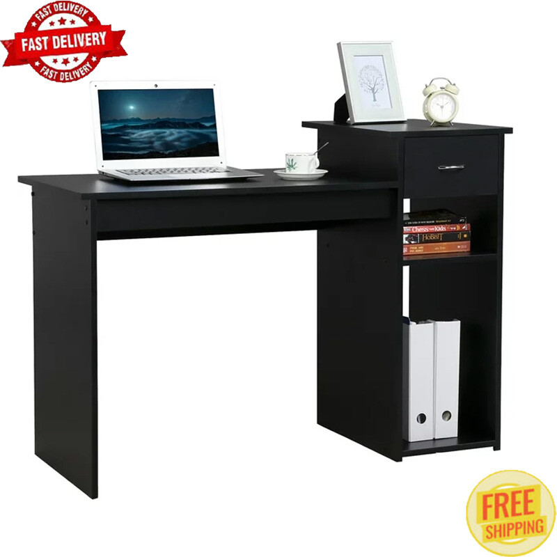 Black Computer Desk with Drawer and Storage for Home Office Workstation-image