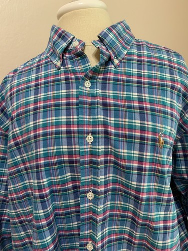 Camicia Ralph Lauren vestibilità classica blu rosa acqua a quadri 100% cotone con bottoni XL - Foto 2 di 12