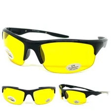 Biker Wrap Sports Safety SUN GLASSES Eyewear Night Driving Riding Yellow HD Lens