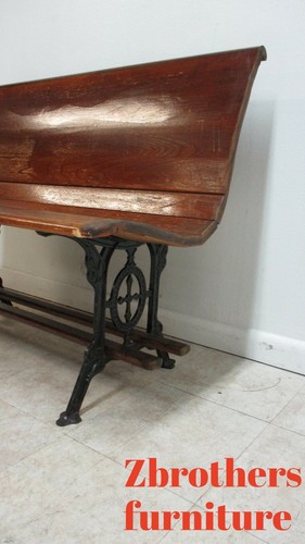 Antique Bench Settee Victorian Cast Iron Oak Church Pew Railroad Gothic 42" D - Picture 4 of 11
