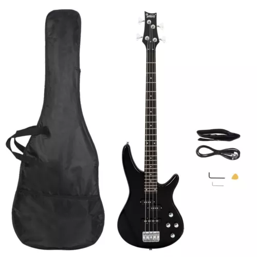 Full Size 44in GIB Black Rosewood Electric Bass Guitar Kit w/ 4 String + Bag