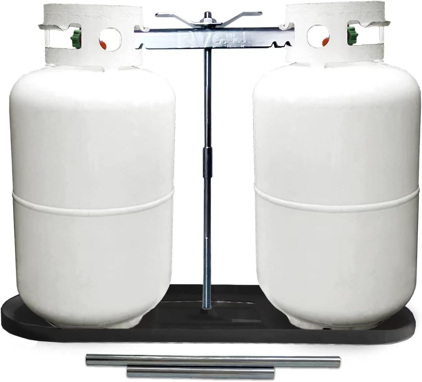 Compact Dual Propane Tank Mounting Rack with Multiple Pipe Sizes - Lightweight