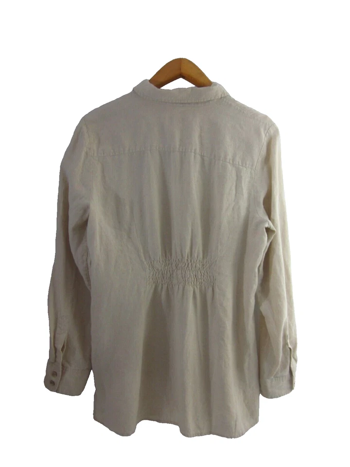 Camisa Charter Club Mujer XL Beige Bordada Flores 100% Lino Botón Frontal Foto 3 de 4