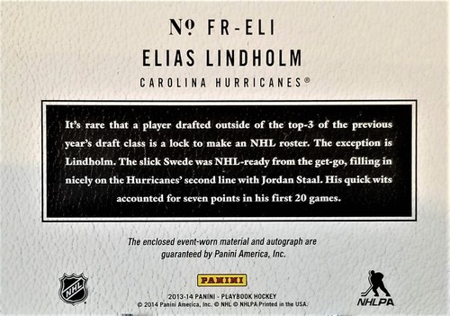 ELIAS LINDHOLM 2013-14 PANINI PLAYBOOK FIRST ROUND EDITIONš„ROOKIE RC AUTOš„RARE - Picture 5 of 7