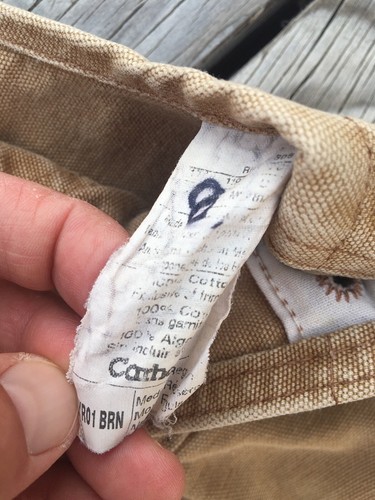VINTAGE Carhartt Overalls Tan Duck Canva Bib Double Knee Size M Youth(28X18.5in) - Picture 9 of 20