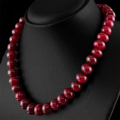 5-Strand Enhanced Ruby Beaded Necklace - 553.50 Carats, 20-22 Inch, Red Round Beads