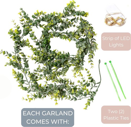 2 Pack Faux Eucalyptus Garland w/Lights, 5.9Ft/Pcs Artificial Greenery Garland - Picture 4 of 8