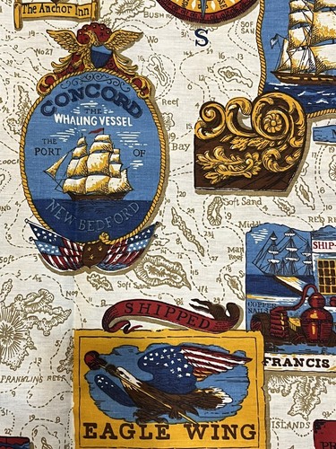 2 Vintage NAUTICAL SHIPS BOATS Curtain PANELS 36" long x 41" wide ROD POCKET - Picture 3 of 10