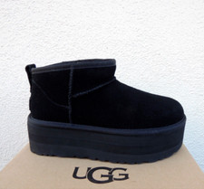 UGG BLACK SUEDE CLASSIC ULTRA MINI 2" PLATFORM ANKLE BOOTS, US 5/ EUR 36 NEW
