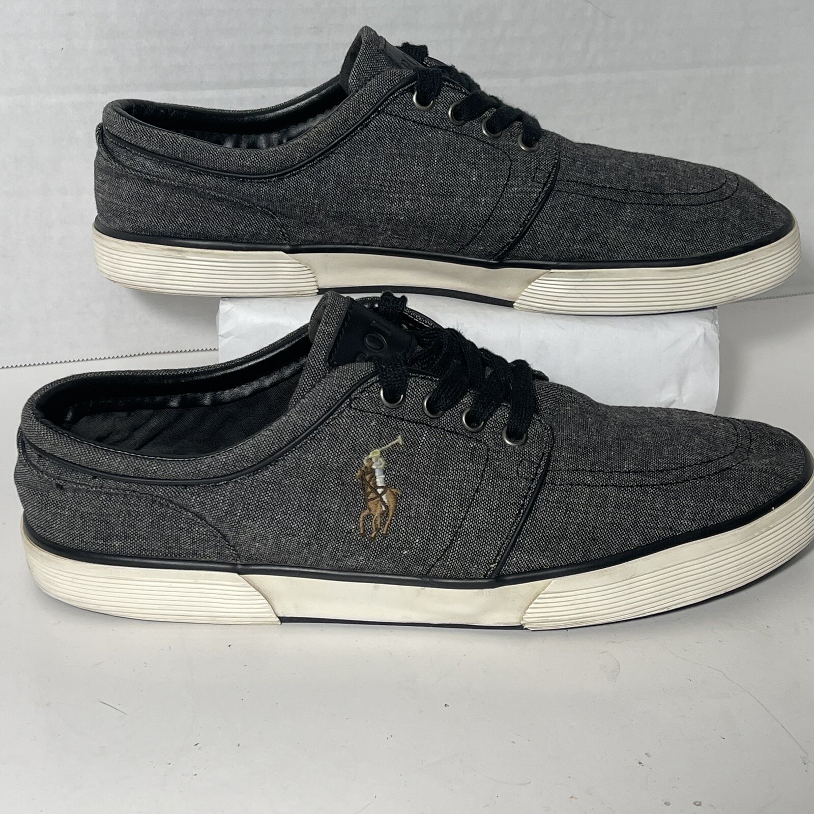 POLO Ralph Lauren Sneaker Uomo 11 Faxon Basso Nero Denim Carne Pony Preppy