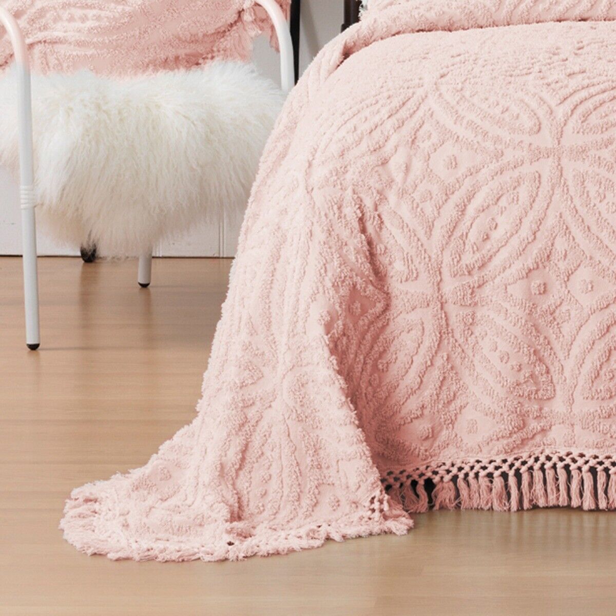 Bianca Kalia Soft Cotton Chenille Bedspread Set Pink | eBay