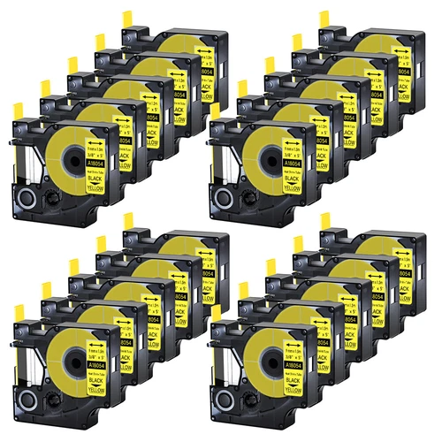 20x Étiquettes pour Dymo Gaines thermorétractables IND 9mm Noir sur jaune 18054